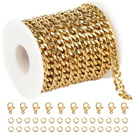 UMAOKANG 5 Meters Gold Plated Cuban Chains Bulk Stainless Steel Chains for Jewelry Making Men and Women Necklace Bracelet DIY Jewelry Chain Spool