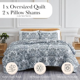 Southshore Fine Living, Inc. Enchantment Collection, Premium Bedding Set for Full Bed, 3-Piece Quilt Bedding Set with 1 Quilted Coverlet Queen Size and 2 Pillow Shams, Full/Queen Quilts, Blue Paisley