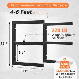 Leekimid 4 Pack Wood Organizer and Lumber Storage Rack Wall Mount, Heavy Duty Wood Storage Organizer Racks with 3-Level System for Garage, Workshop, Basement, Holds Up 220 LBS Per Level (Black)