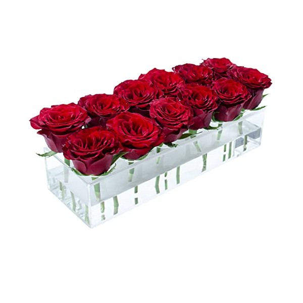 LOYWREE Flower Vase Acrylic Rectangular Floral Centerpiece for Dining Table