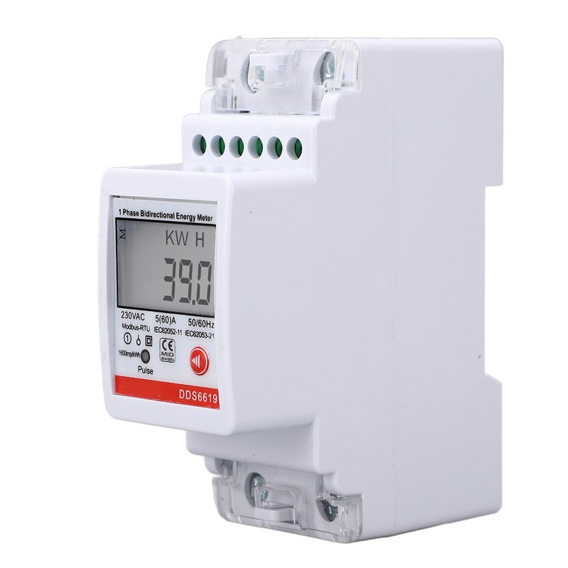 Single Phase Energy Meter Bidirectional Metering 2P DIN Rail Mount