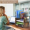 4-Tier Mesh Desk Organizer, Wooden Desk File Organizer with 5