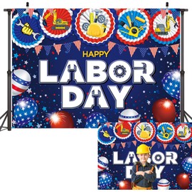 7x5ft Happy Labor Day Backdrop Honor Laborer Banner Labor Day Photography Background American Labor Day Celebration Office Party Supplies Photo Props