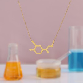 Chemistry Science Jewelry, Rose Gold Adrenaline Molecule Necklace, Adjustable Chain, Unique Gift for Science Enthusiasts