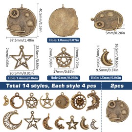 SUNNYCLUE 1 Box 58Pcs 15 Styles Celestial Charms Star Moon Charms Crescent Stars Bulk Antique Bronze Retro Witch Magic Charm for Jewellery Making Charms Supplies DIY Necklace Bracelet Earrings Adult