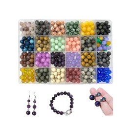 SHIDONGJIA 500pcs Natural stone beads, 8 mm round semi precious stone crystal gem beads, DIY craft accessories, bead holes 1 mm for jewelry making bracelets, necklaces, earrings (8 mm 24 Color -01 Material A)