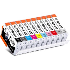 DOUBLE D PFI-300 Ink Cartirdges for Canon PFI300 Ink PFI-300MBK PFI-300PBK PFI-300C PFI-300M PFI-300Y PFI-300PM PFI-300PC PFI-300R PFI-300GY PFI-300CO Compatible for Canon imagePROGRAF PRO-300,10PK