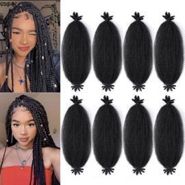 Marley Twist Braiding Hair Kinky 8 Packs Cuban Twist Hair 16 Inch Springy Afro Twist Hair Pre Stretched Wrapping Curly For Pre Fluffed Spring Twist Crochet Hair(16 Inch,8Pack,1B)