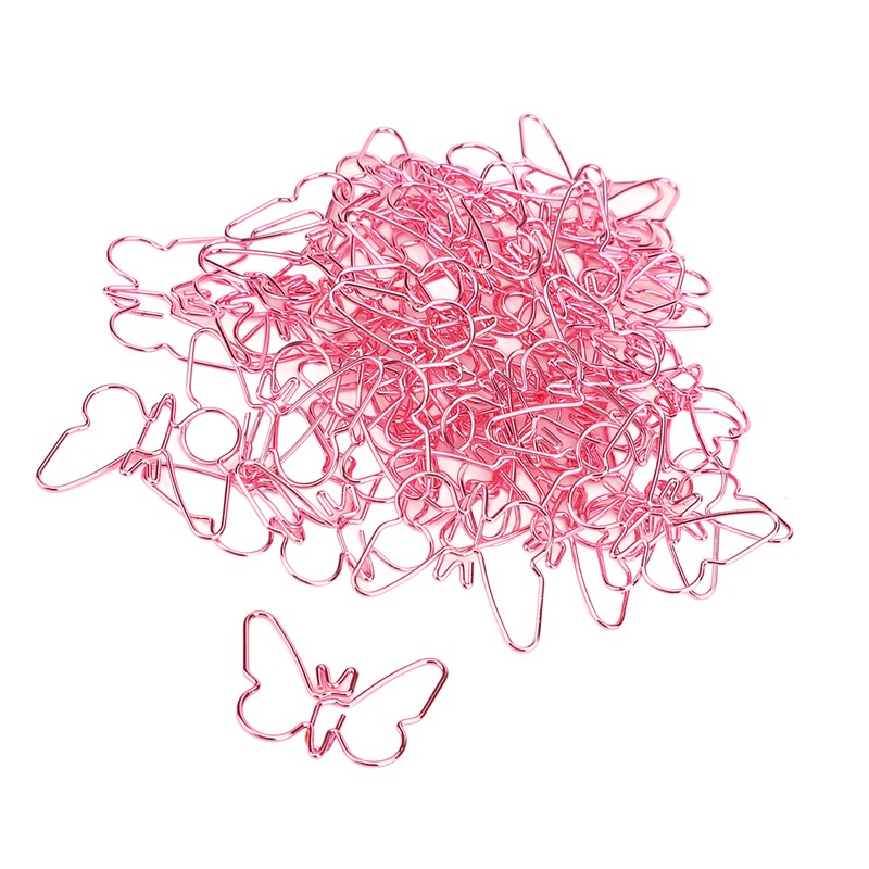 50Pcs Pink Butterflies Paperclip Cartoon Color Plating Innovative Cute Paperclips