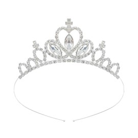 Yheahin Sparkly Princess Crystal Tiara and Crown Rhinestone Cross Birthday Tiara Bride Wedding Costume Hair Accessories for Girls (Silver)