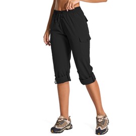 Women’s Cargo Capris with 6 Pockets Hiking Capris Pants Quick Dry Casual Lightweight Pants Summer Outdoor Travel Black