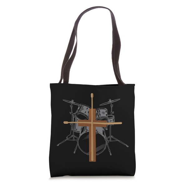 Christian Drummer Shirt Drum Sticks Cross Religious Band Tote Bag