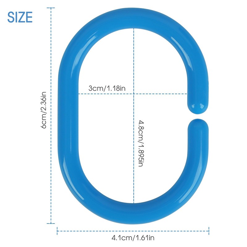 Top-spring Plastic Shower Curtain Rings 24 Pack C Shape (Colorful)