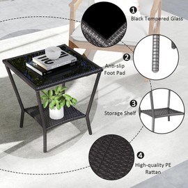 Kinsunny Outdoor Small Patio Table - PE Rattan Coffee Table, Wicker Side Table for Patio, Balcony & Porch, Durable & Iron Frame (1, Black Brown)