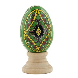 BESTPYSANKY Green Diamond Hand Painted Wooden Pysanky Easter Egg