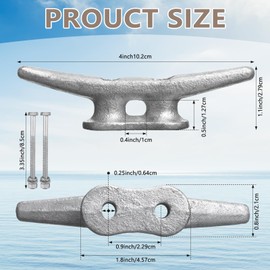Datanly 12 Pcs Boat Cleat Open Base Dock Cleat Hot Dipped Galvanized Cast Iron Rope Cleat Hardware Include Installation Accessories Screws for Boat Docks, Decks, Marine, Kayak (Silver,4 Inch)
