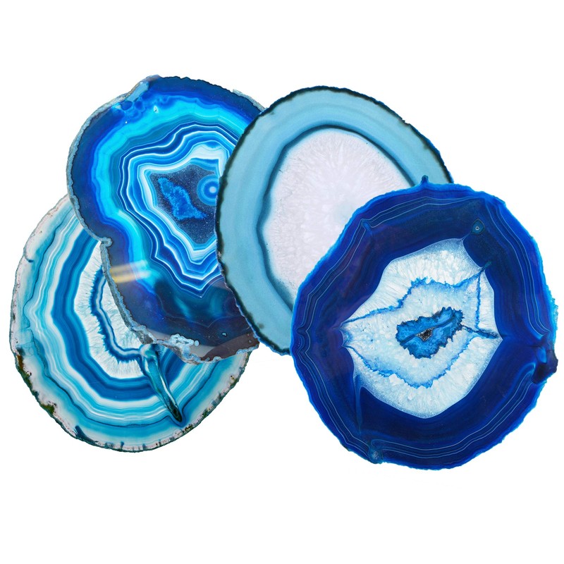 Genuine Blue Agate Coasters - Set of 4 Gift Boxed