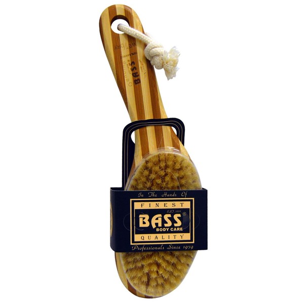 Bass Brushes | Esthetician Grade Bath & Body Brush | 100% Natural Bristle FIRM | Pure Bamboo Handle | Curved Oval Style | Dark Finish | Model 77 - DB