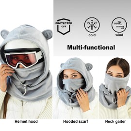 niceacsrise Fleece Helmet Hood - Balaclava for Women, Gray-earsup, One Size