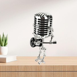 ZJchao Vintage Microphone Guitar Robot Table Lamp Aluminum Retro Metal Robot Night Light for Bedroom Desk Home Decor (Black)