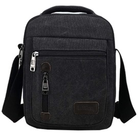 BeatTalk Stylish Canvas Shoulder Bag, Vertical, Cross-body Bag, Unisex, 4 Colors, Multiple Storage, Canvas, Black