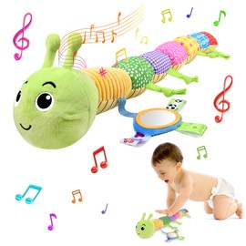 Herenear Baby Musical Caterpillar Cuddly Toy, Caterpillar Plush Toy with Ruler, Grasping Toy for Rattling Baby, Baby Soft Toy Toy, Great Gift for Boys and Girls, Toy from 6 Months