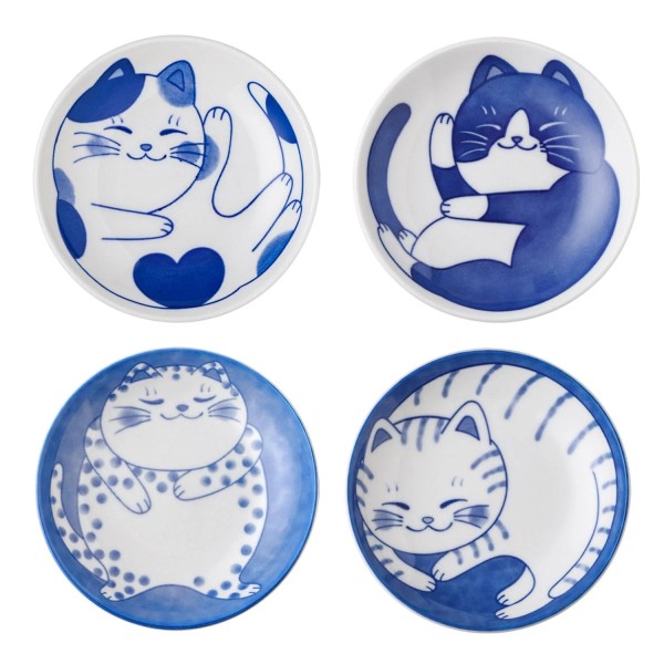 Vanenjoy Small Cute Ceramic Dishware Sets Kawaii Cat Plates Blue