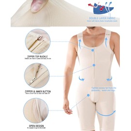 RIBIKA Men’s Bodysuit Abdomen Control Shapewear Legs Compression Body Shaper Short Back support Underwear