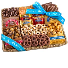 A Gift Inside Birthday Chocolate Caramel and Crunch Grand Gift Basket with Snacks, Pretzels, Ghirardelli and Chocolate-covered Nuts