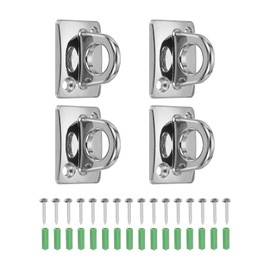 sourcing map Rope Stanchion Wall Plate Hook, 4 Pack Large Loop Wall Plate Hanging Circle Hook Metal Post Queue Line Barrier Hook for Openings Movie Theaters, Silver