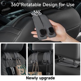 TGKUD Headrest Hooks for Car, 2Pcs Seat Back Storage, Car Purse Bag Hooks, Luxurious Leather Metal Multifunctional Car Hanger & Holder for Headrest, Grey