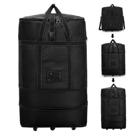 CALLPIONEER Rolling Duffle Bag with Wheels Foldie Travel Bag Expandable Travel Suitcase with Wheels Large Capacity Weekende Bags Collapsible Luggage for Men Women Black