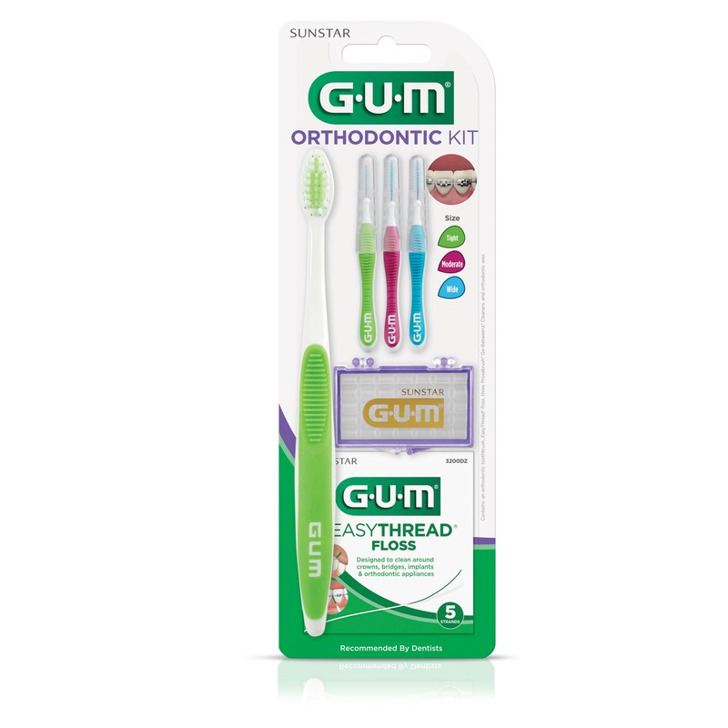 GUM Orthodontic Kit – Features Orthodontic Toothbrush, 3 Proxabrush Sizes