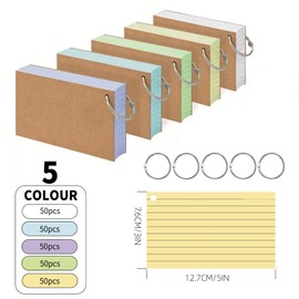 BCENG Pack of 500 Lined Index Cards 12.8 x 7.5 cm 5 Colours Index Cards A8 Lined Double-Sided Writeable Flash Cards with Ring Flashcards for Learning Formulas or Notes
