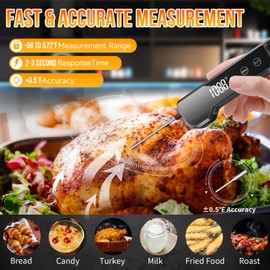 Digital Instant Read Meat Thermometer for BBQ and Cooking, Waterproof Ultra Fast Food Thermometer with Backlight & Calibration, Food Cooking Probe for Deep Fry, BBQ, Liquids,Beef,Roast Turkey