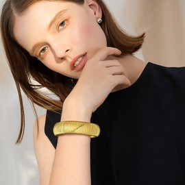 U7 Heavy Bracelet Gold Plated Womens Chunky Bangle Link Stretch Bracelets For Husband