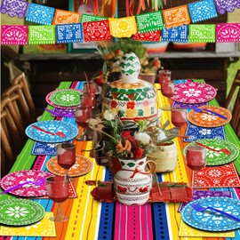Fiesta Party Decorations Mexican Themed Cinco De Mayo Decorations for Party Plates and Napkins, Table Clothes,Banner Taco Ware Dinnerware
