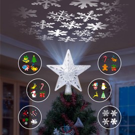 DG-Direct Christmas Tree Topper Lighted Star with 6 Projected Patterns,3D Hollow Sparkling Star Christmas Tree Topper with Rotating Magic Projector for Christmas Tree Ornament