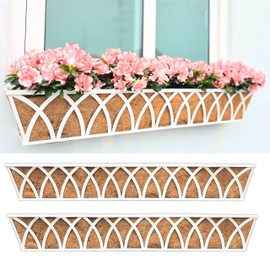 LaLaGreen Wall Planter Outdoor (48 inch, 2 Pack) White Metal Rectangular Hanging Flower Box Planters with Coco Liner Window Boxes Basket Plant Holder Horse Trough Deck Rail Railing Patio Porch Balcony