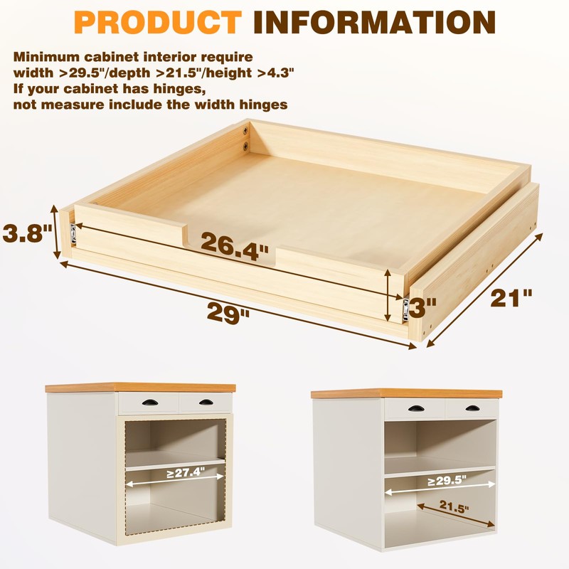 Grehitk Pullout Cabinet Organizer, 29''W×21''D×3''H Slide Out Shelves for Kitchen