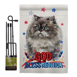 Patriotic Himalayan Garden Flag Set with Stand Animals Cat Kitten Meow Spoiled Paw Fur Pet Nature Farm Animal Creature Small Decorative Gift Yard House Banner Double-Sided Made In USA 13 X 18.5