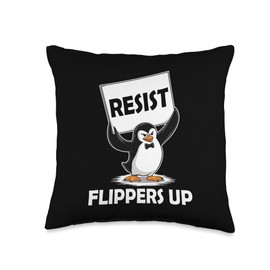 Penguin Tariff Flippers Up I Stand with the Penguins Resist Throw Pillow