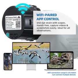 WiFi Eyepiece Telescope Camera with 2.5K Video Recording Suitable for 24mm-50mm Optical Telescope Microscope and Monocular Binocular, Astrophotography Camera