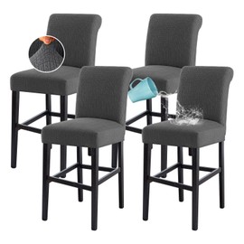 H.VERSAILTEX 100% Waterproof Barstool Covers Slipcovers Stretch Pub Counter Stool Chair Covers Height Stool Seat Covers Removable Stool Covers Jacquard Crizzle Pattern Chair Seat Covers Set Of 4, Grey