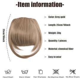 RPAEOY Clip in Pony Haare Haarverlängerungen Flat Bang mit Schläfen Synthetische Front Face Fringe Pony Haarteile Pony Extension für Frauen das Tägliche Tragen (Grau-Gold)