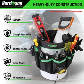 HURRICANE Bucket Tool Organizer, 5 Gallon bucket tool bag organizer, Bucket bag organizer, Garden Bucket Tool Organizer Caddy, Waterproof Bucket organizer for most 5 Gallon Bucket, 52 Pockets
