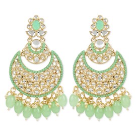 I Jewels 18K Gold Plated Traditional Handcrafted Pearl Kundan Beaded Chandbali Earrings for Women/Girls