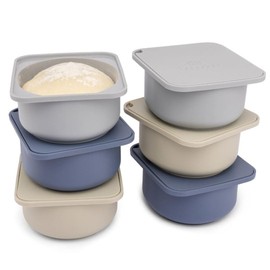 Babadoh BIG Pizza Dough Proofing Silicone Containers with Lids | Set of 6 | Multi Blue (2 Dough, 2 Smoke, 2 Steel) | Big Size (make 12"-16" Pizzas)
