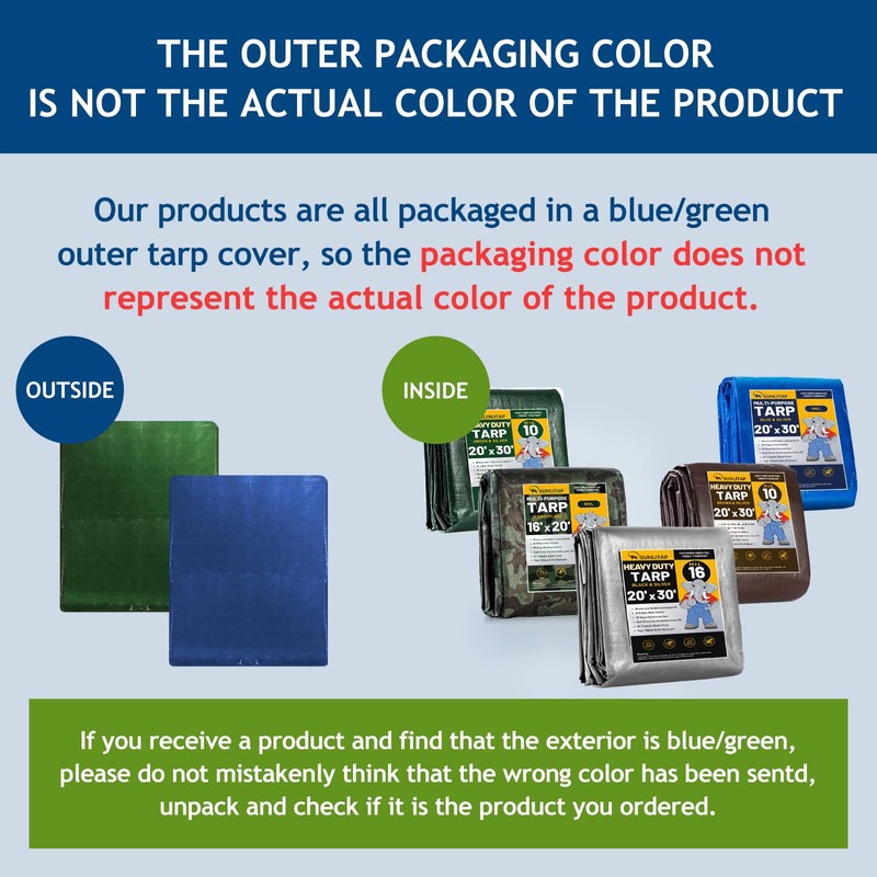 SUNLITAP 10 Mil Heavy Duty Waterproof Tarps, 10x20 Ft Finished