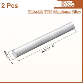 sourcing map 2Pcs 1"(25mm) Dia Round Aluminum Rod, 8"(203mm) Long 6061 Aluminum Round Rod Solid Lathe Bar Stock for Industry Construction DIY Crafts
